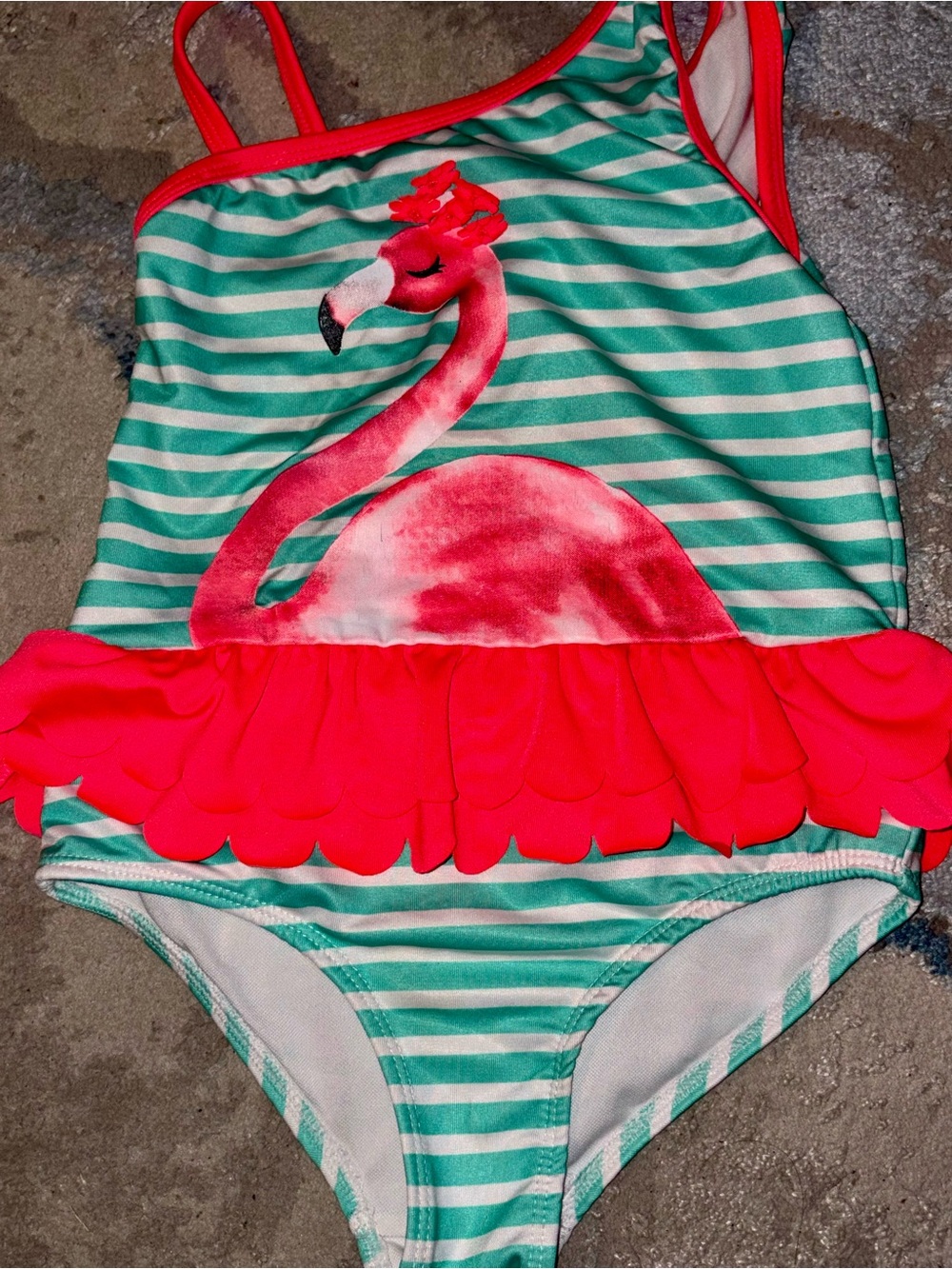 Penelope Mack Coral Flamingo Ruffle One-Piece Swimsuit - Mint & Coral 6X